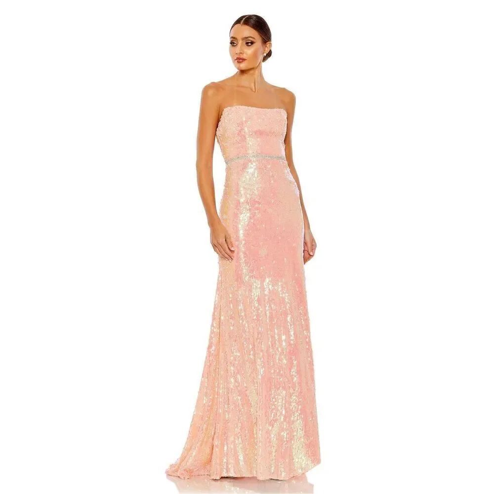 Mac Duggal Size 12 Strapless Sequin Long Gown Light Pink Iridescent Formal NWT